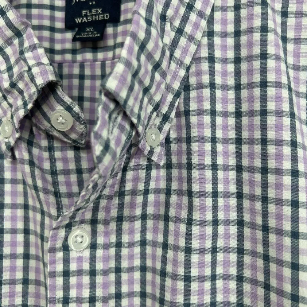 J.CREW Shirt Mens XL Flex Washed Classic Gingham Check Button Down Cotton Purple